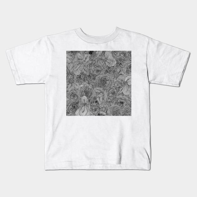 Black and White Line Floral Kids T-Shirt by Elizabeth Karlson Art